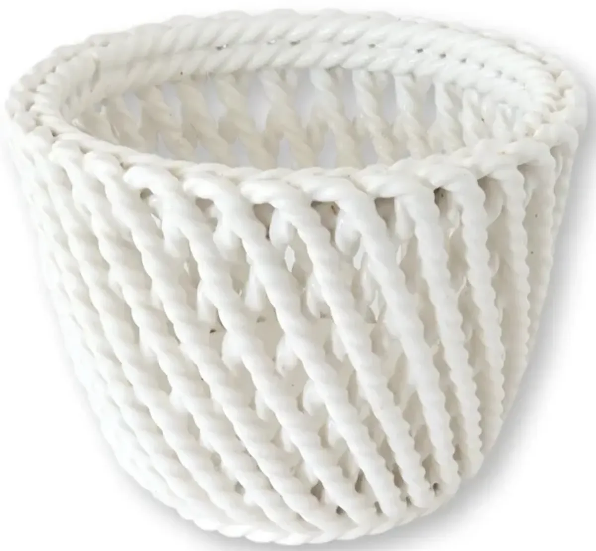 Italian Ceramic Rope Cache Pot / Planter - White - 7.75" W x 6" H