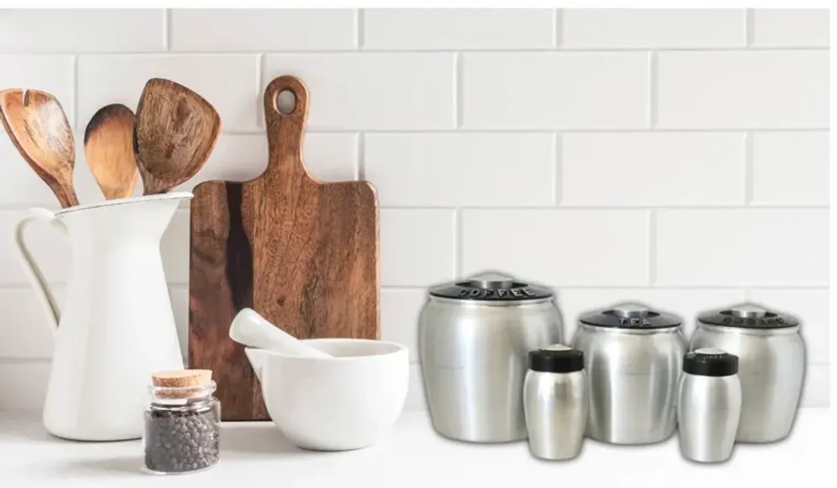 Midcentury Brushed Aluminum Canisters - Silver