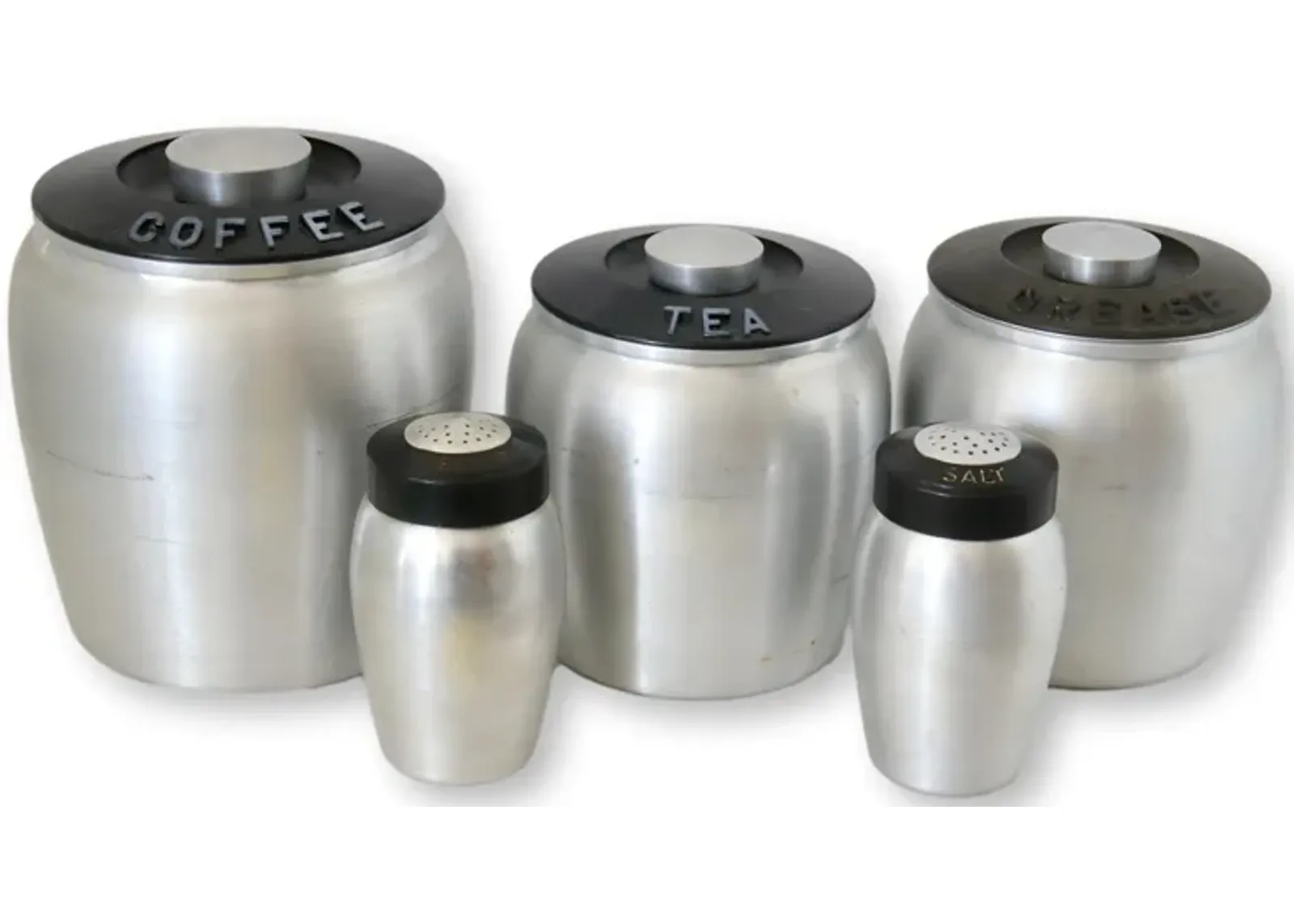 Midcentury Brushed Aluminum Canisters - Silver