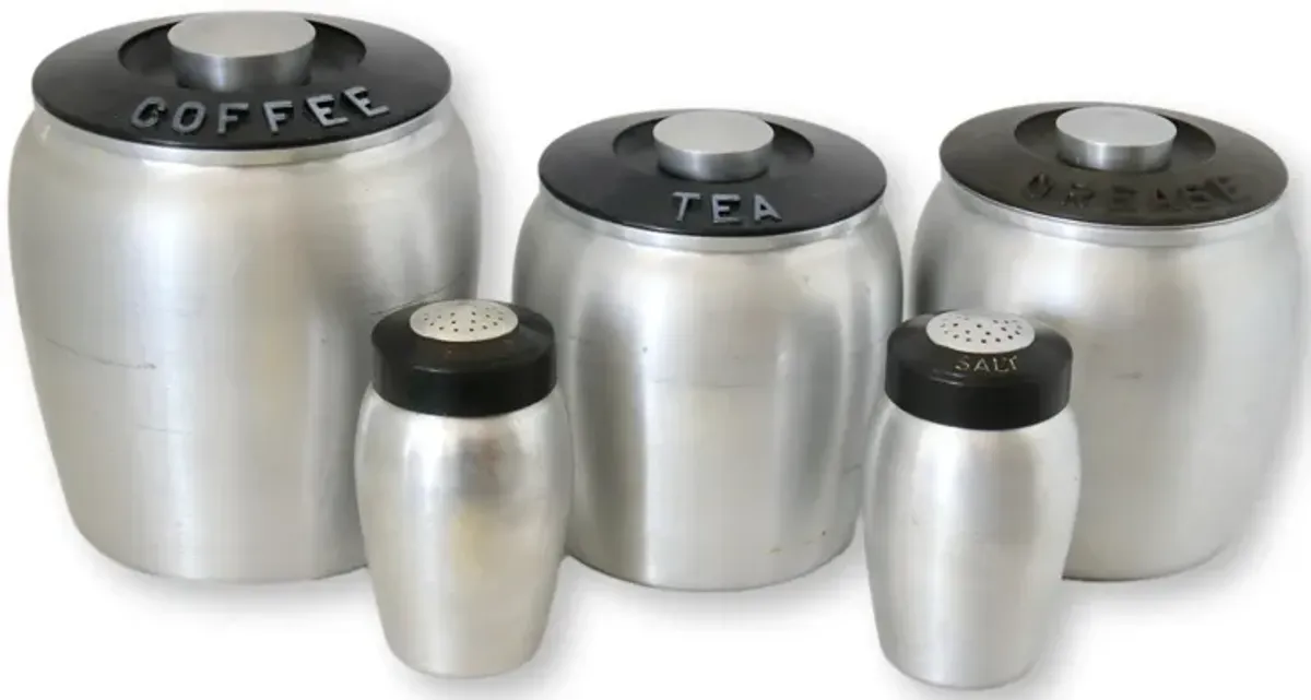 Midcentury Brushed Aluminum Canisters - Silver