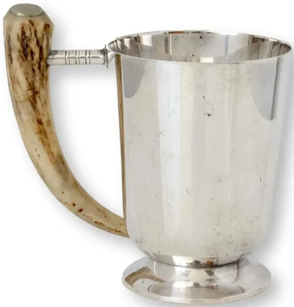 Vintage Stag-Horn Handle Ale Tankard - Silver