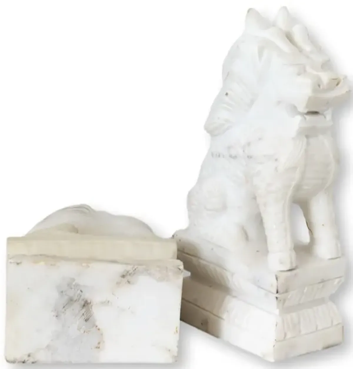 Marble Foo Dog Bookends - Pr - White