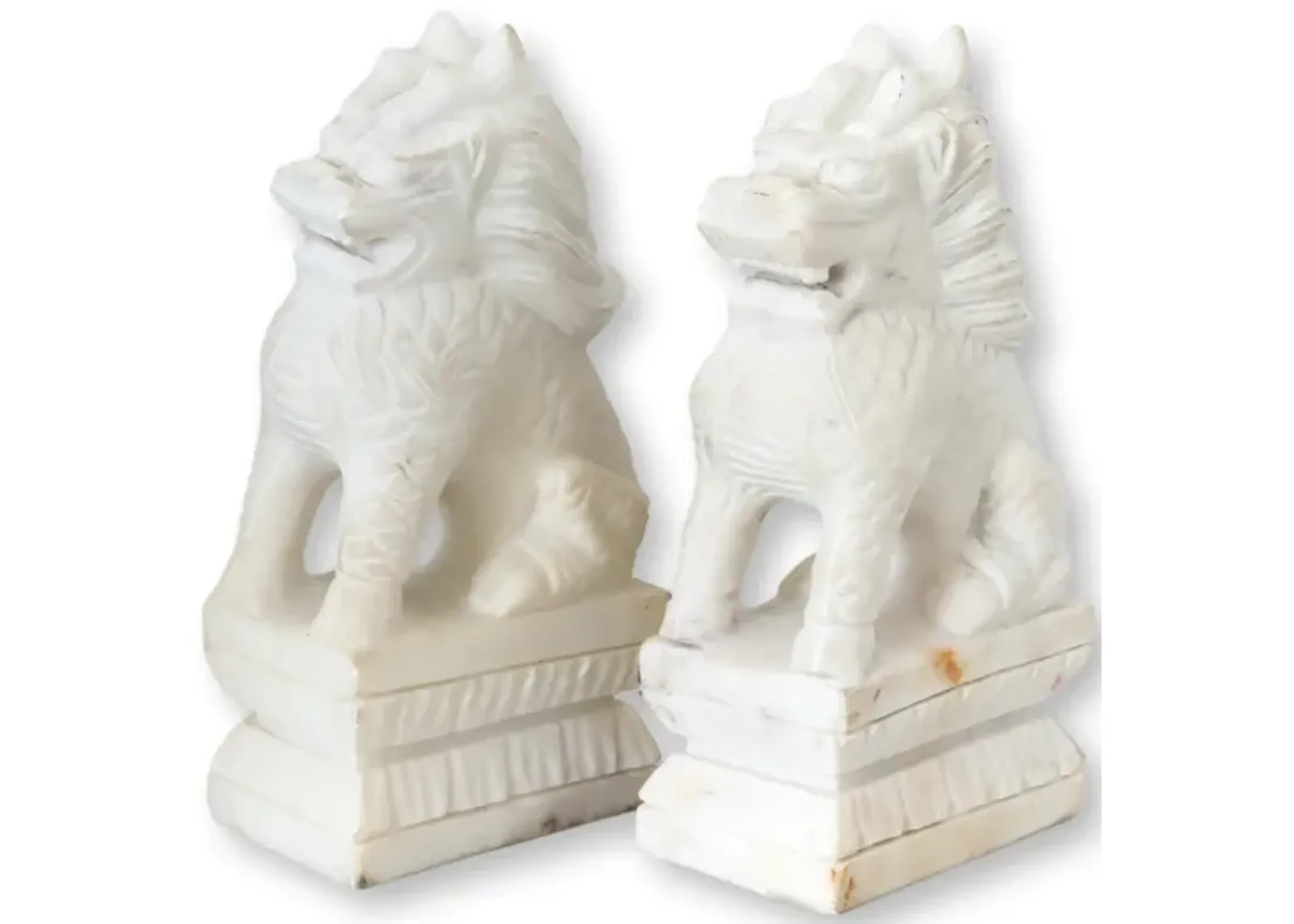 Marble Foo Dog Bookends - Pr - White