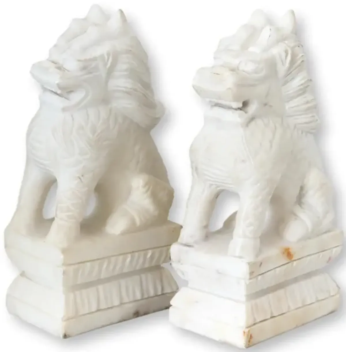 Marble Foo Dog Bookends - Pr - White