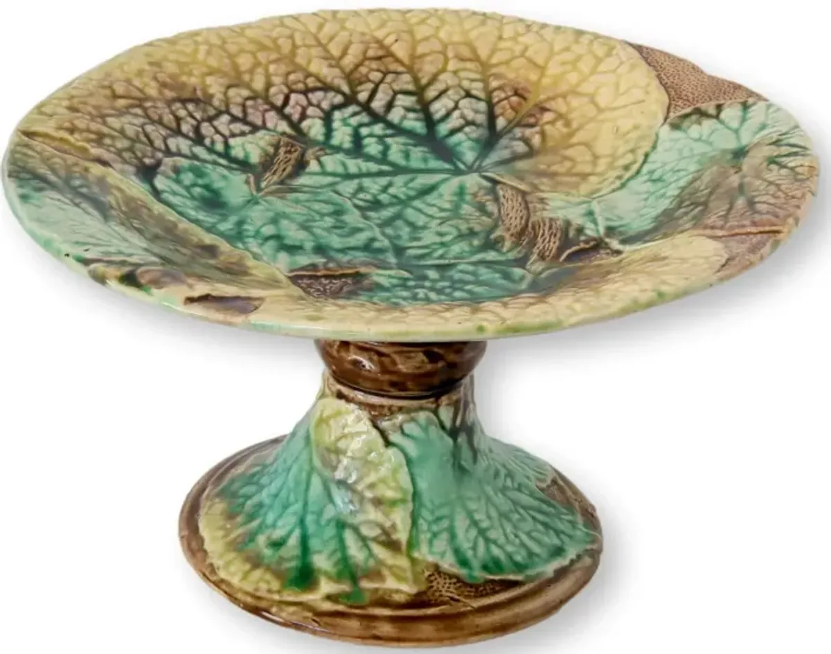 19th-C. Majolica Begonia Leaf Comport