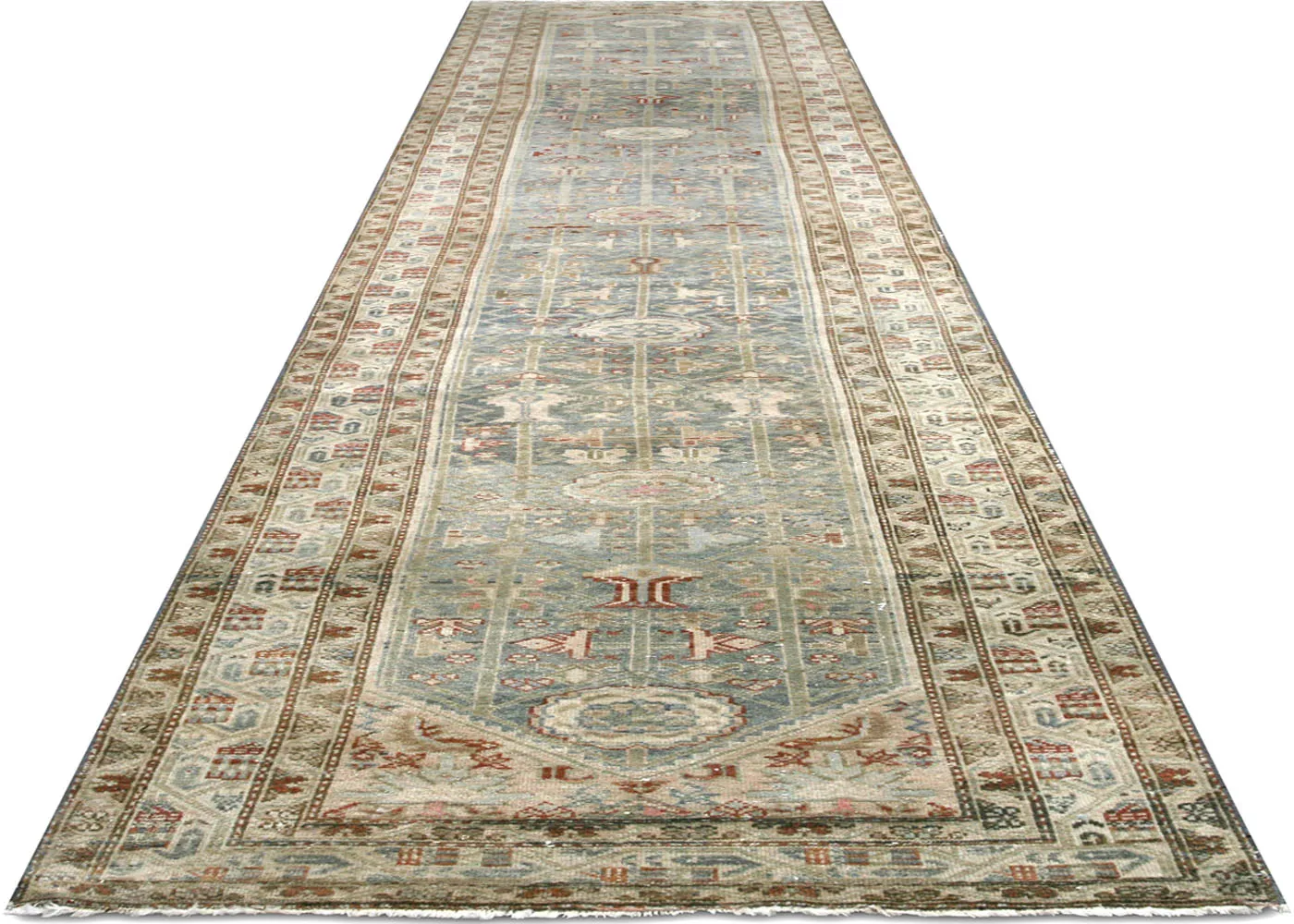 1940s Persian Melayer Runner-3'3"x16'9" - Blue