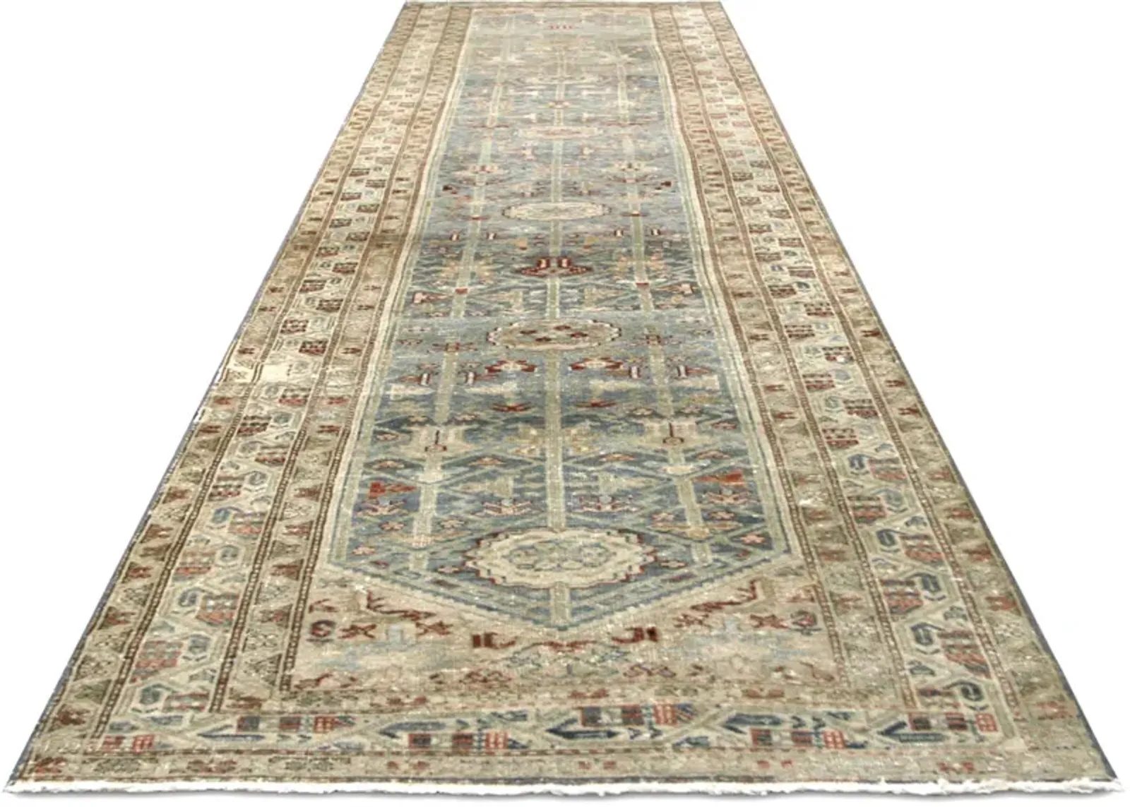 1940s Persian Melayer Runner-3'3"x16'9" - Blue