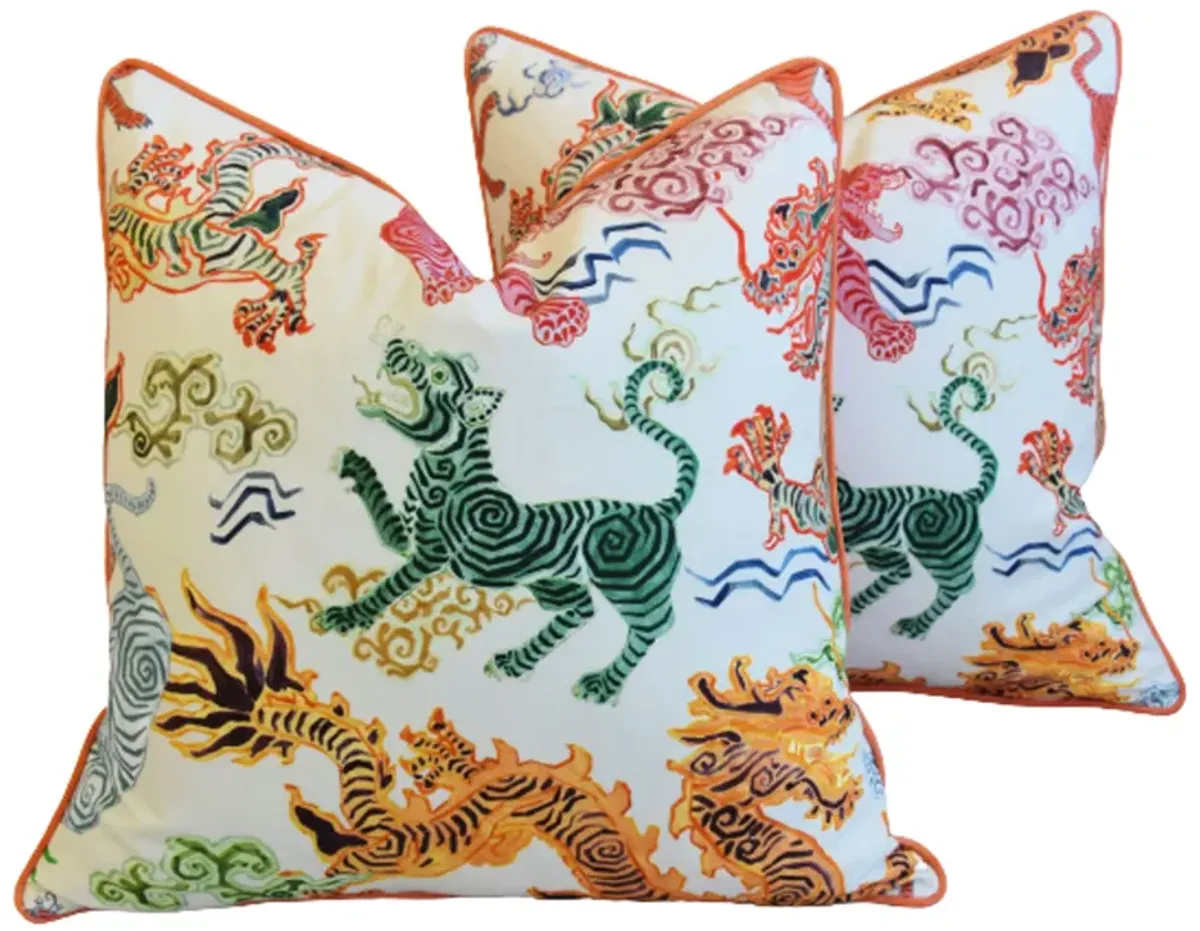 Chinoiserie Asian Dragon Pillows - Set of 2