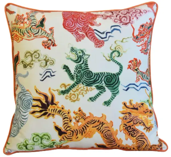 Chinoiserie Asian Colorful Dragon Pillow