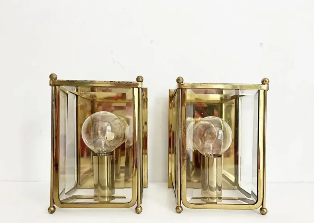 Midcentury Gold Wall Sconces - Set of 2