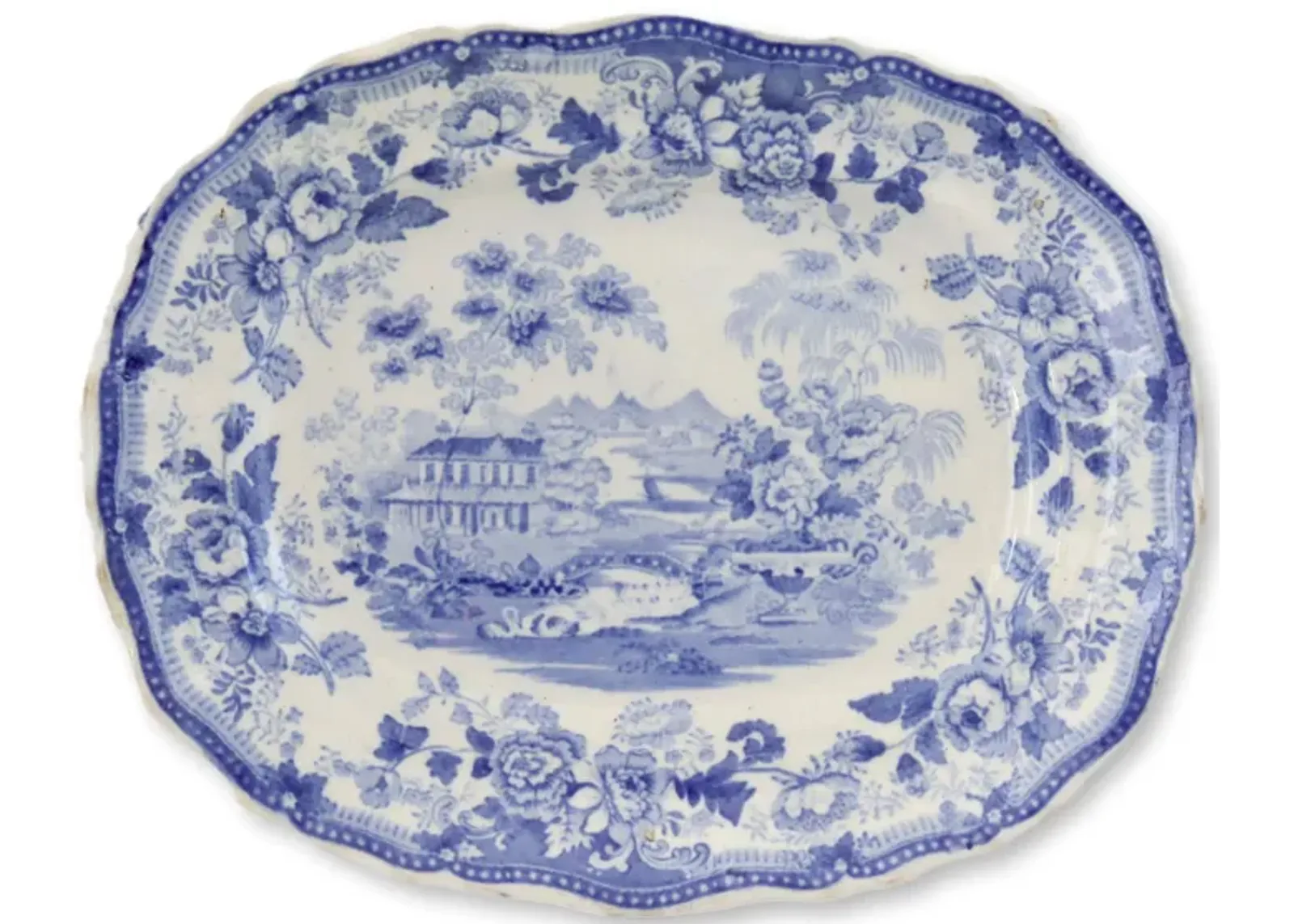 1840s English Transferware Small Platter - Blue