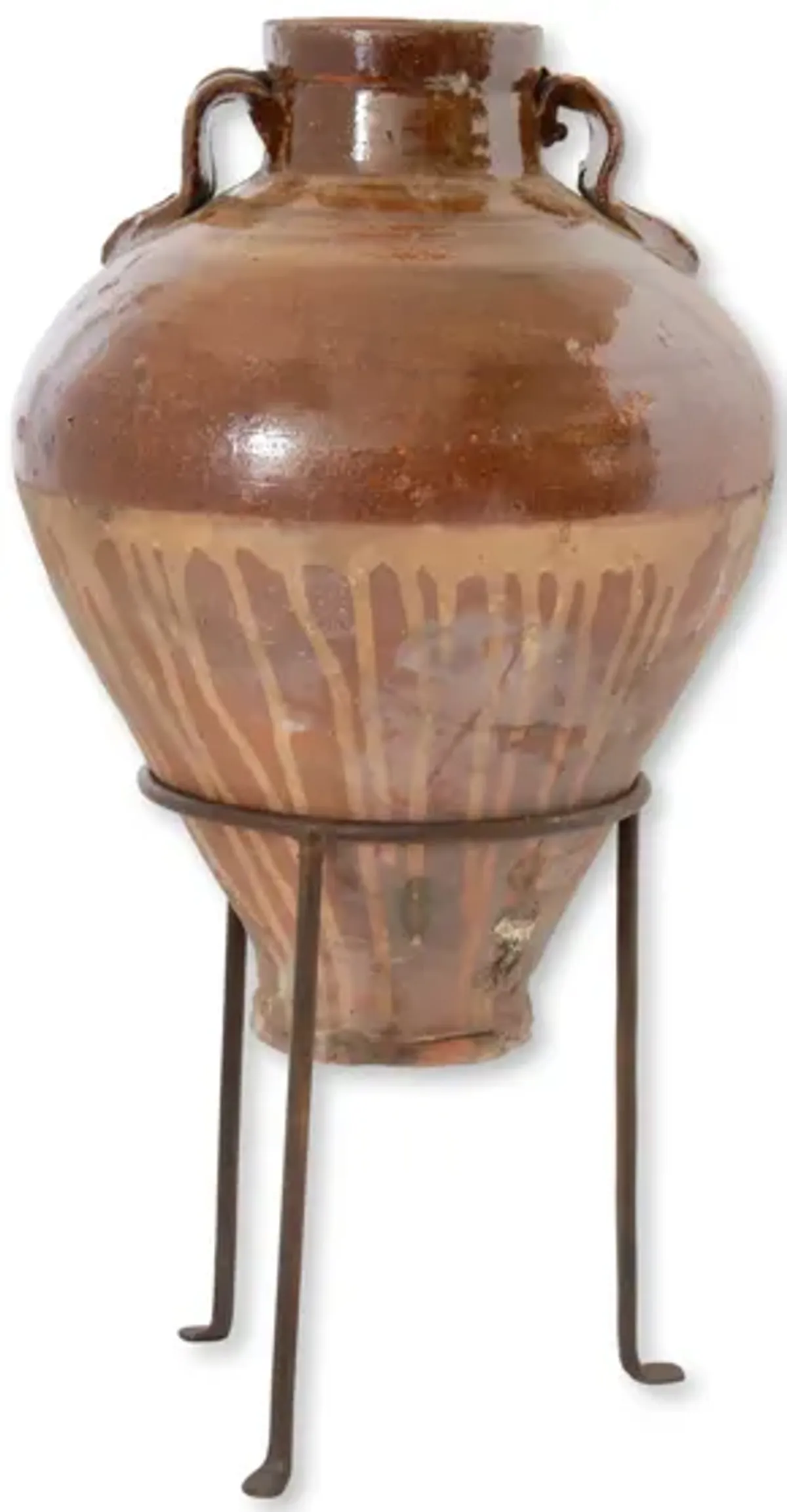 Antique French Confit Pot w/Custom Stand - Handcrafted - Brown