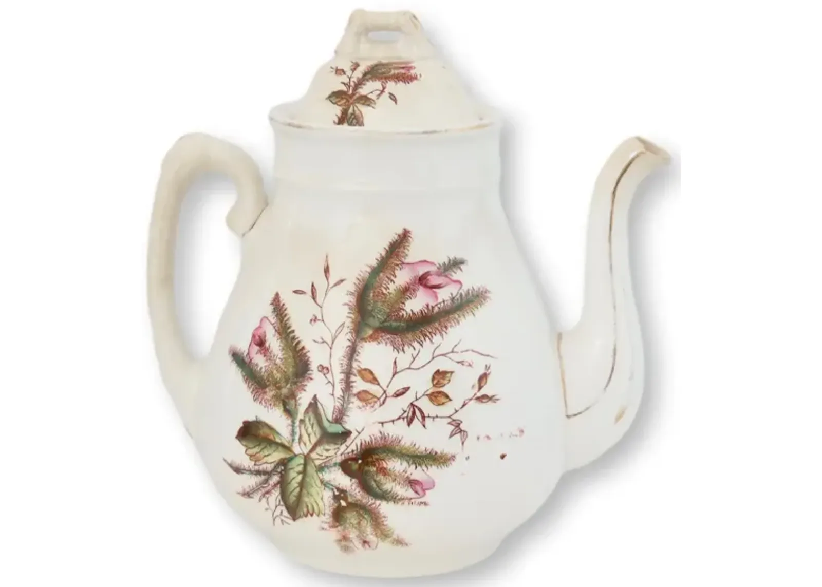 C. 1880s Moss Rose 12-Cup Teapot - White