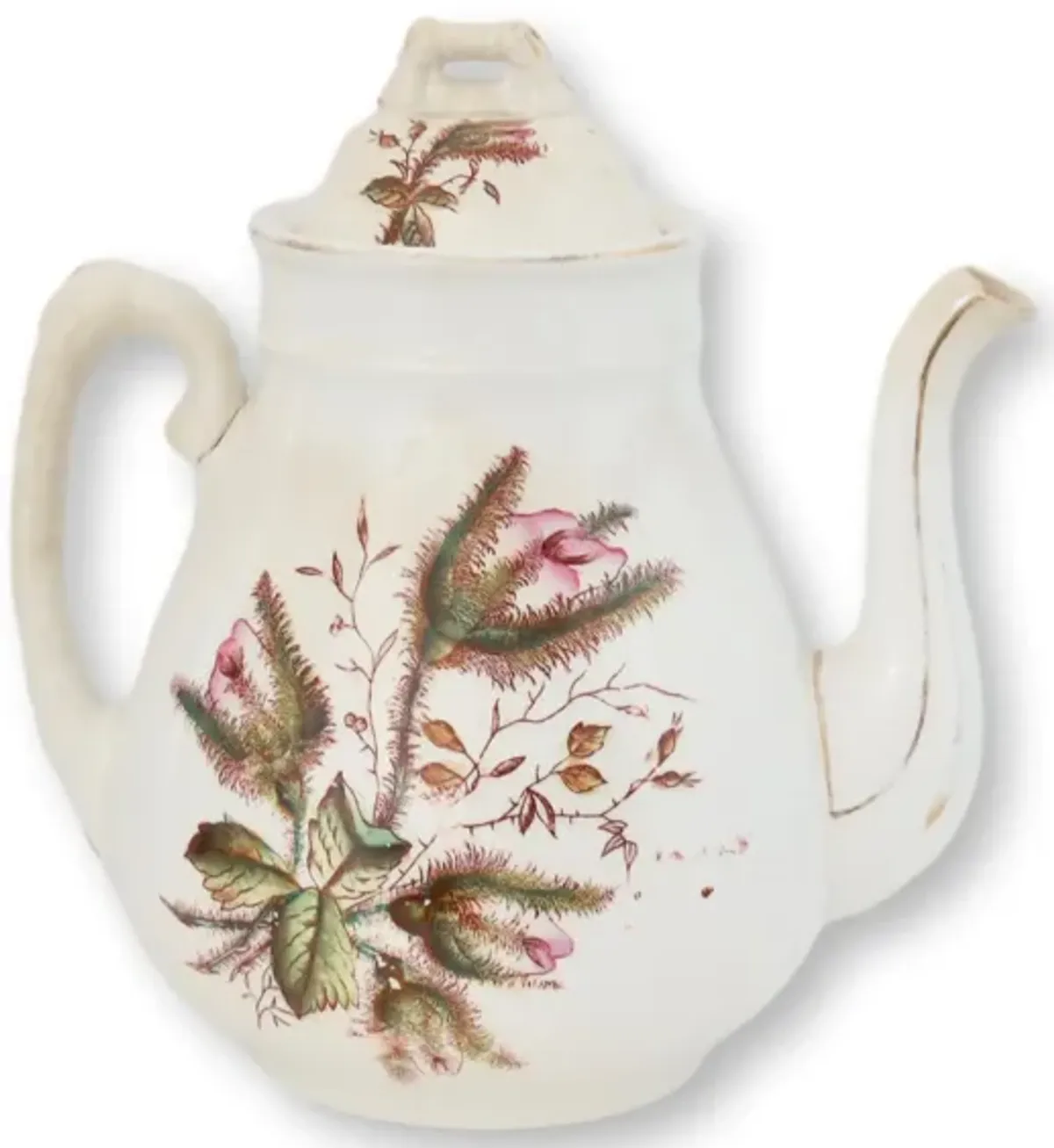 C. 1880s Moss Rose 12-Cup Teapot - White