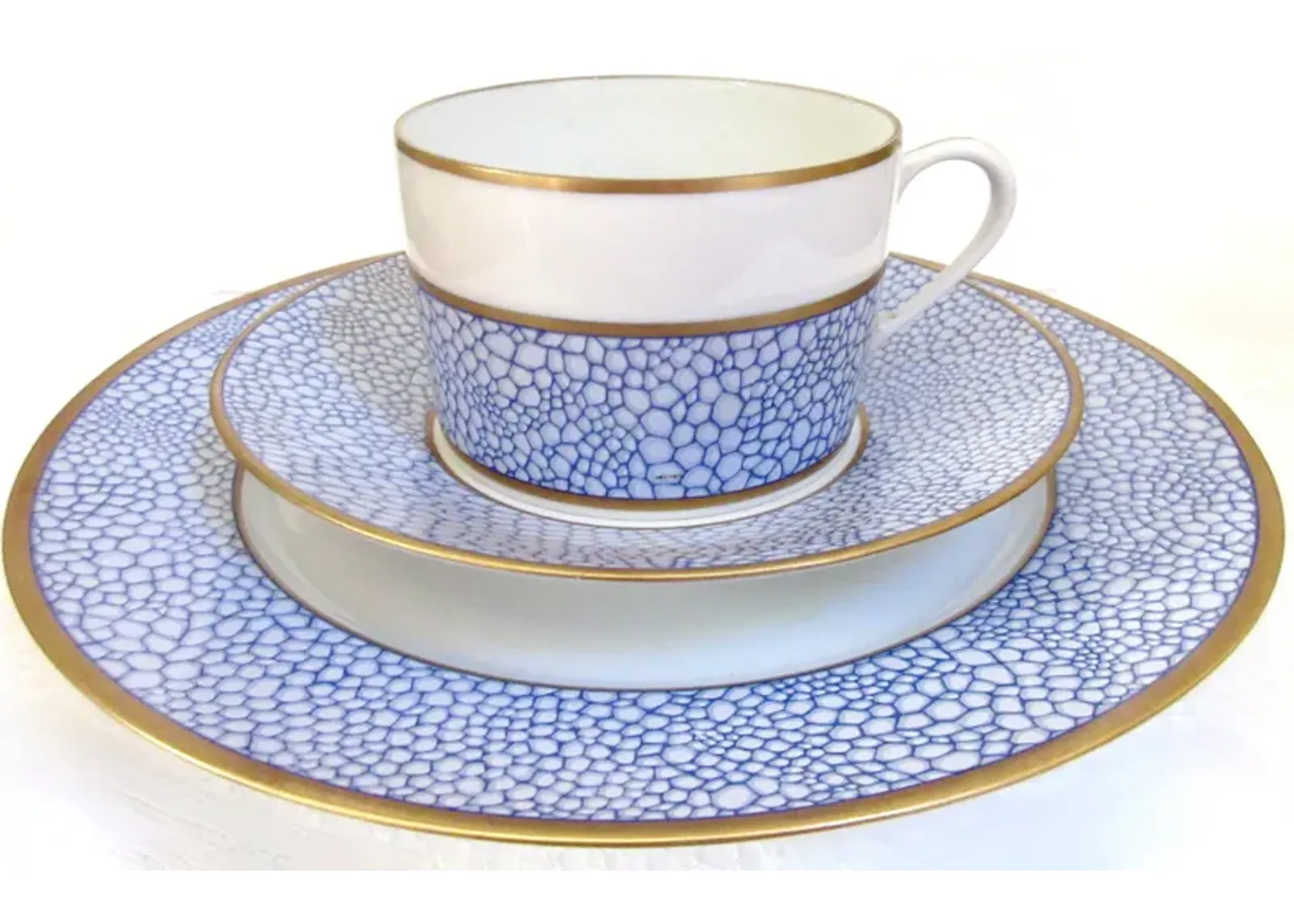 Puiforcat Limoges French Porcelain Trio - Blue