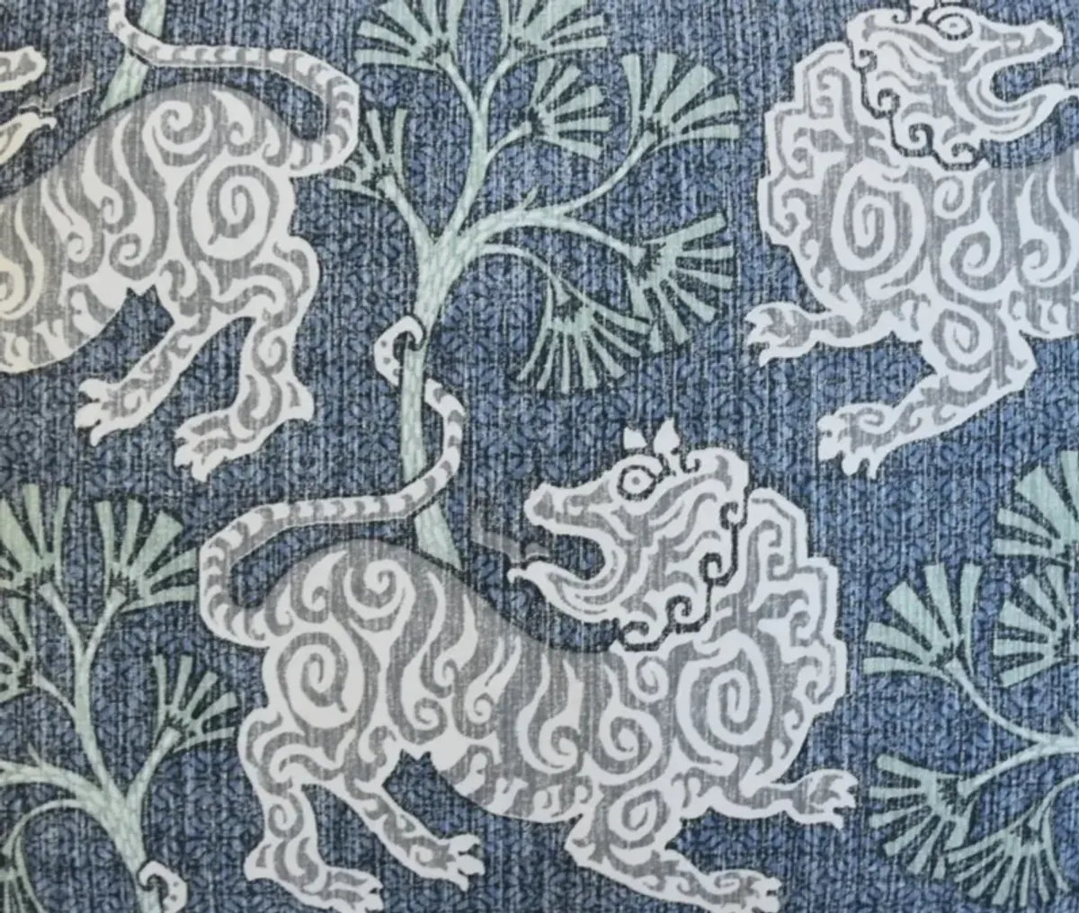 Chinoiserie Asian Blue Gray Lion Pillow