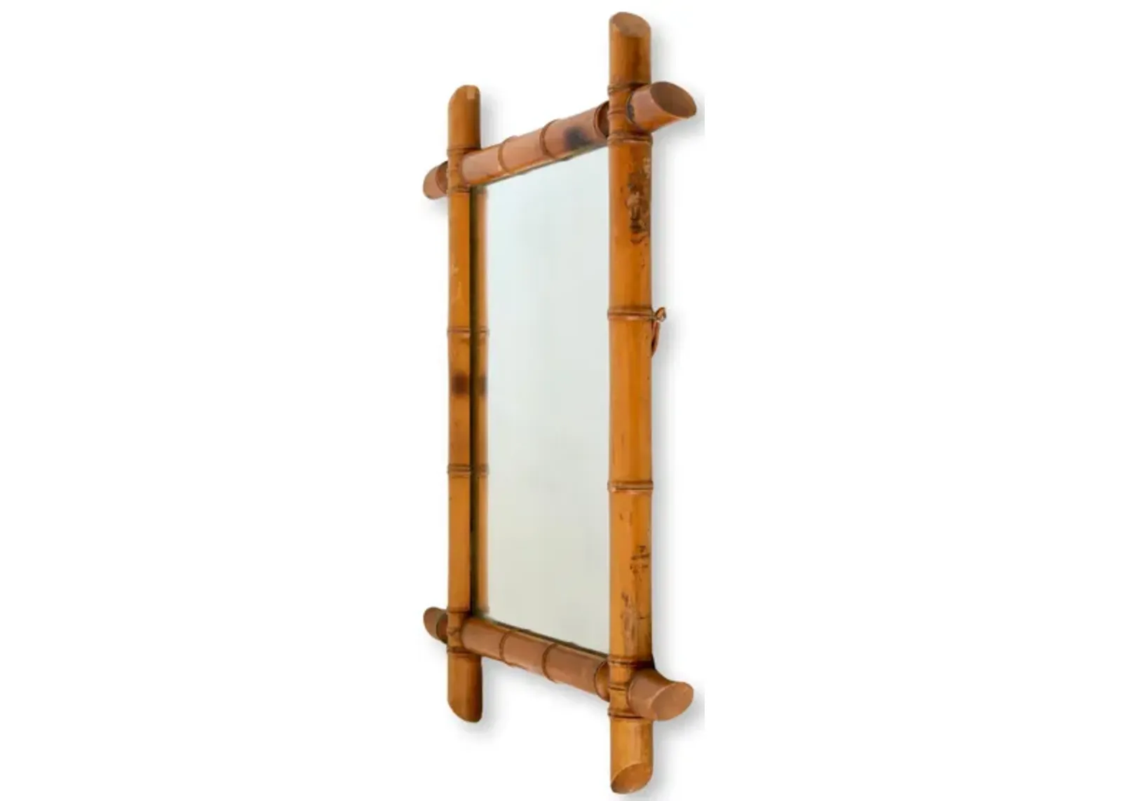 French Faux Bamboo Framed Wall Mirror - Handcrafted