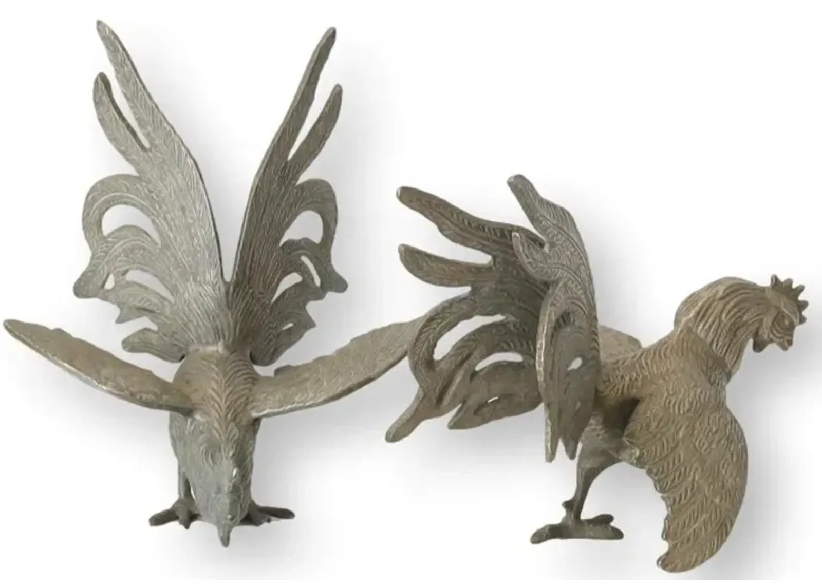 French Fighting Bird Table Ornaments Set of 2 - Silver