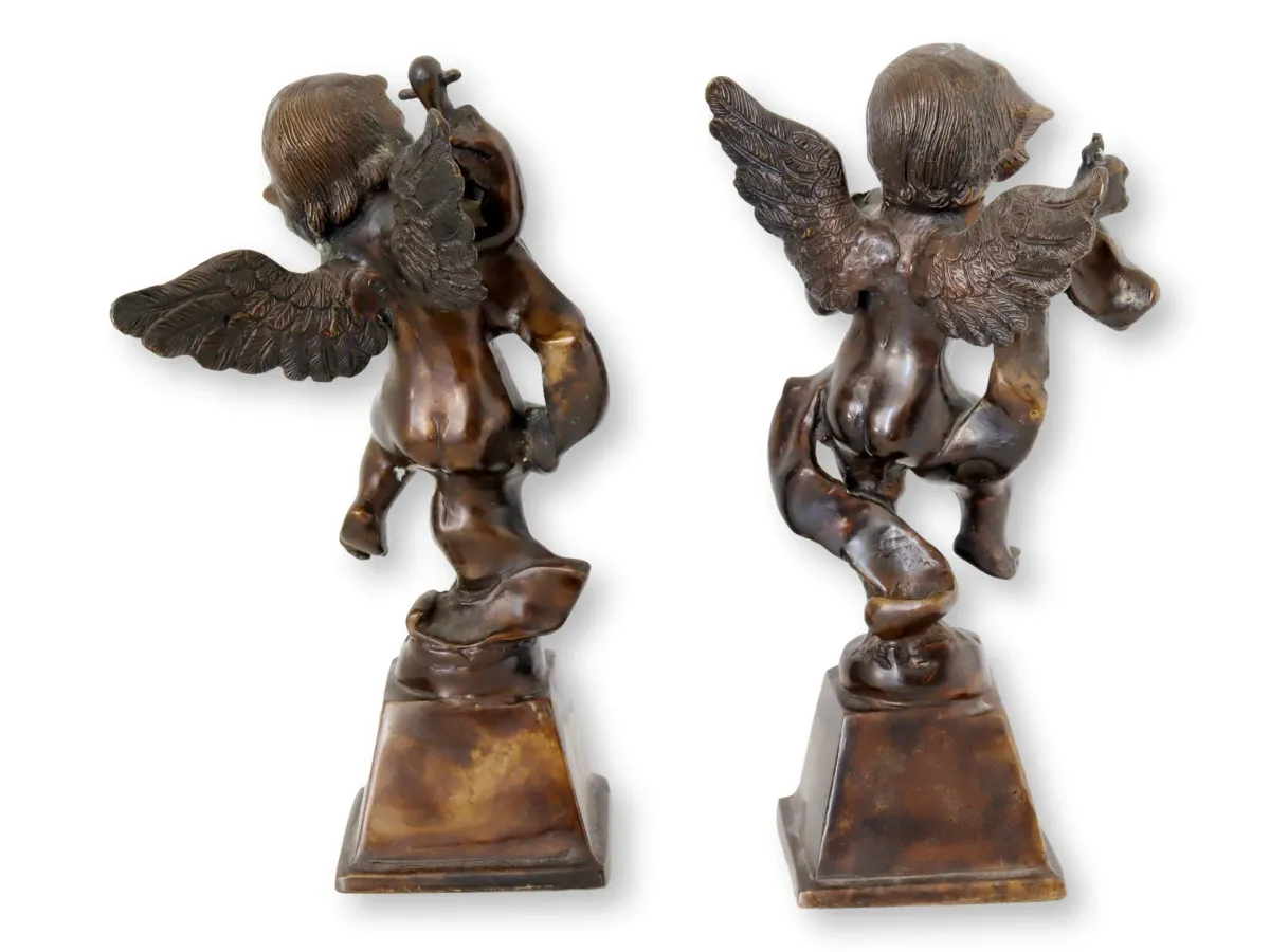 Bronzed Metal Cherubs - Set of 2 - New England Mercantile - Brown