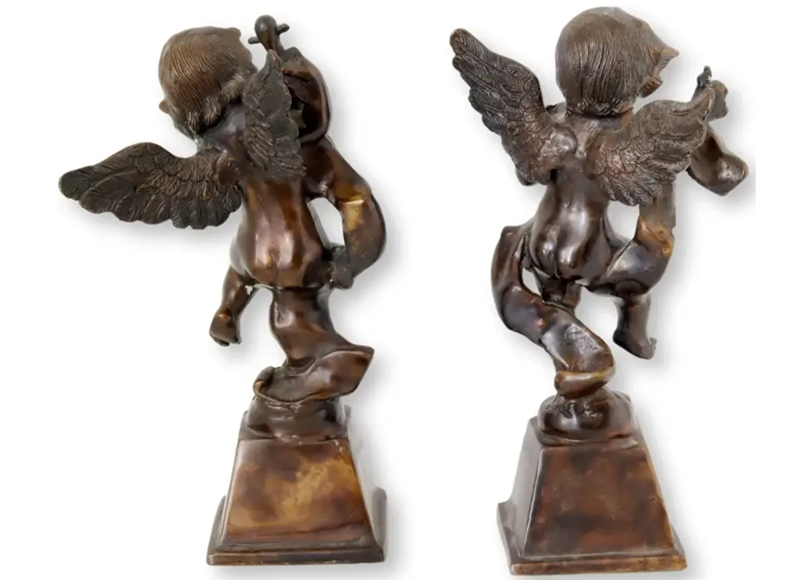 Bronzed Metal Cherubs - Set of 2 - Brown