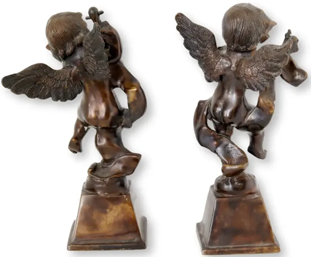 Bronzed Metal Cherubs - Set of 2 - Brown