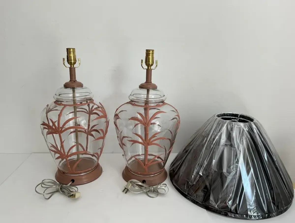 Terracotta Palm Tree Lamps & Shades/Pair - Pink