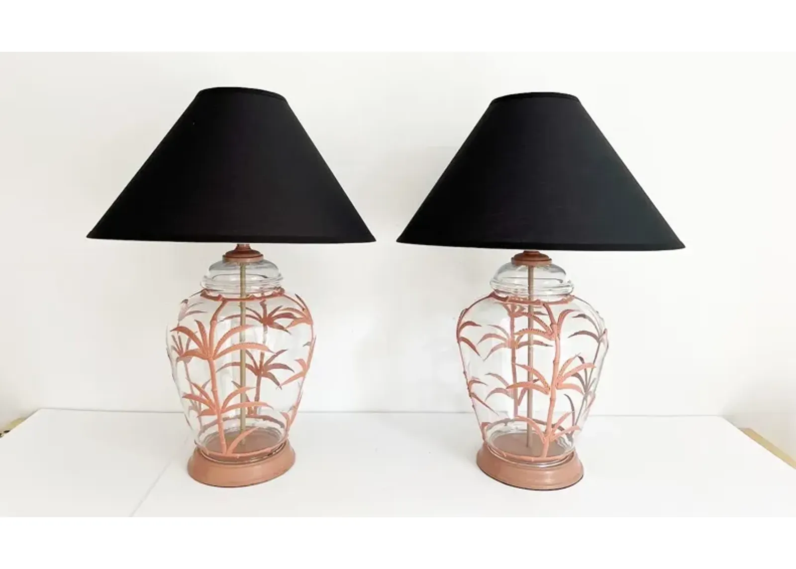 Terracotta Palm Tree Lamps & Shades/Pair - Pink