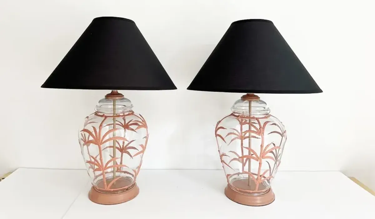 Terracotta Palm Tree Lamps & Shades/Pair - Pink