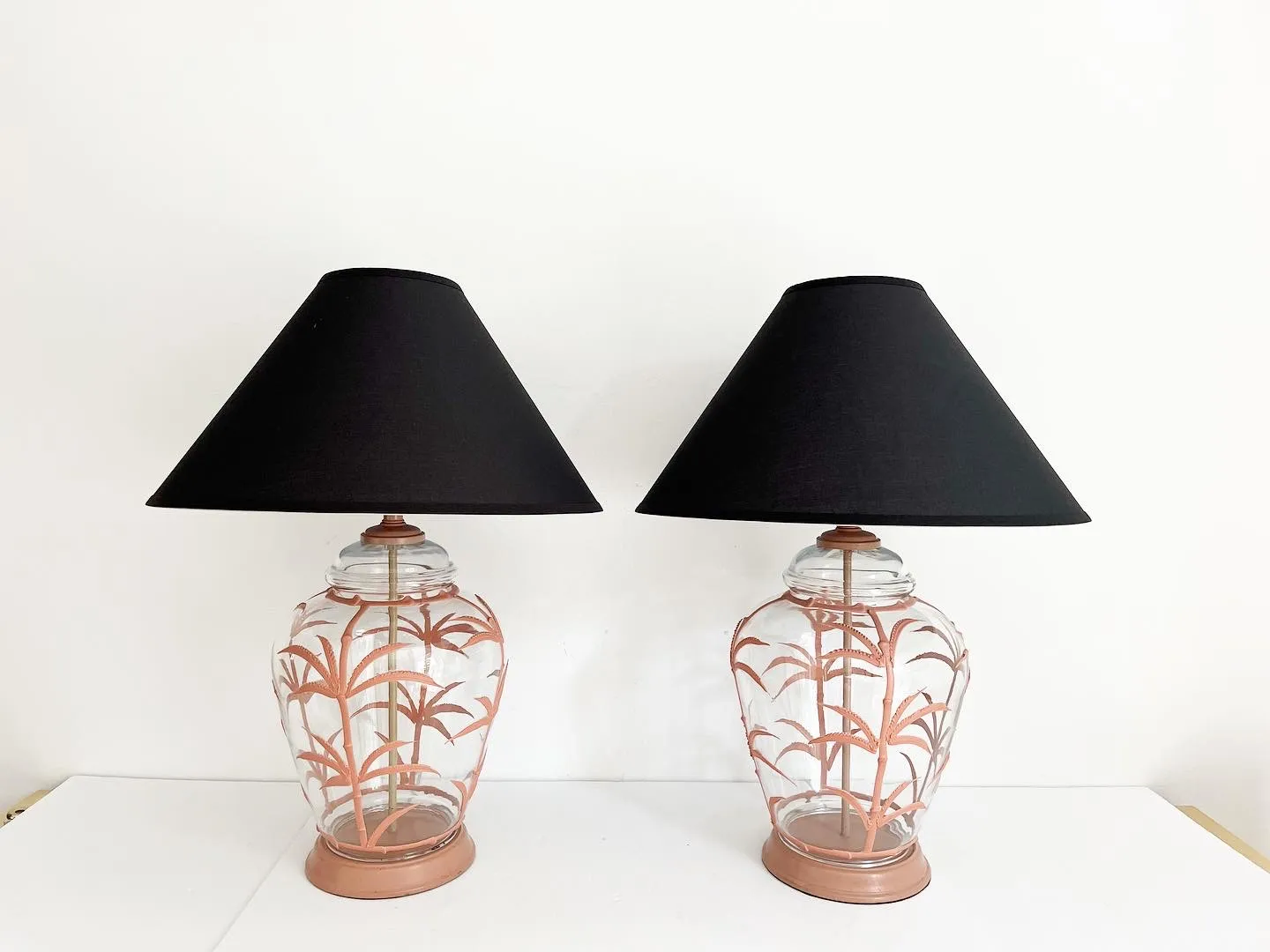 Terracotta Palm Tree Lamps & Shades/Pair - Pink