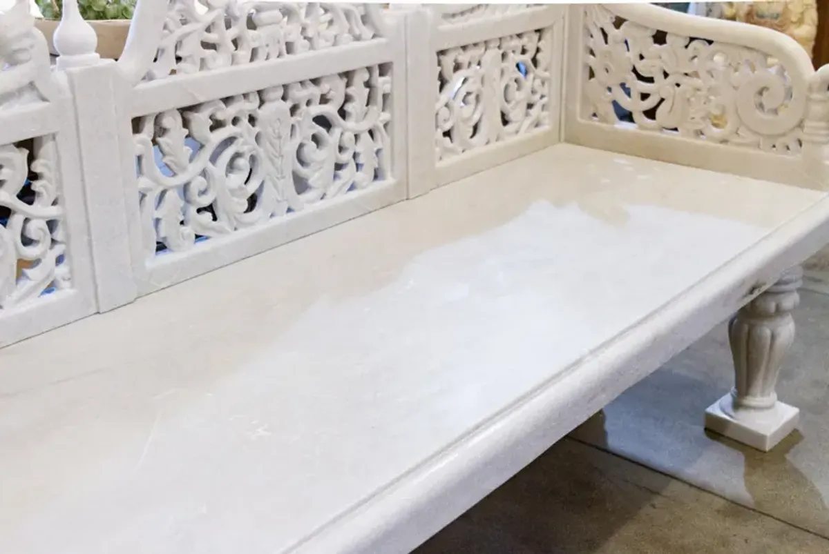 Royal Carved White Marble Garden Bench - de-cor