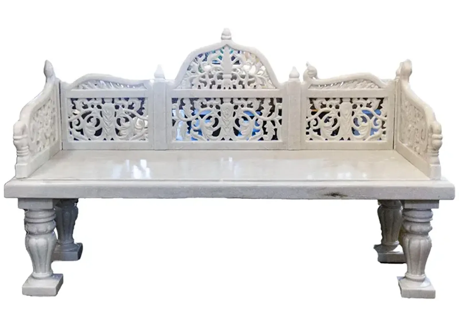 Royal Carved White Marble Garden Bench