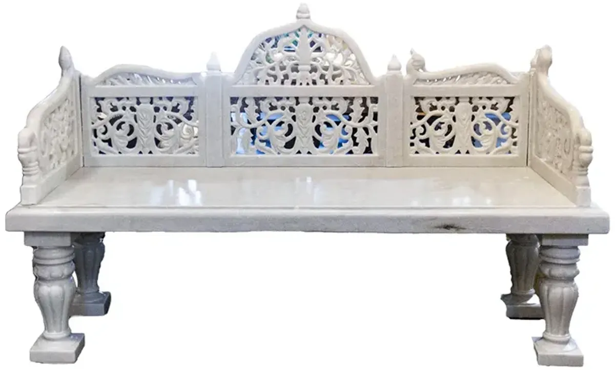 Royal Carved White Marble Garden Bench - de-cor