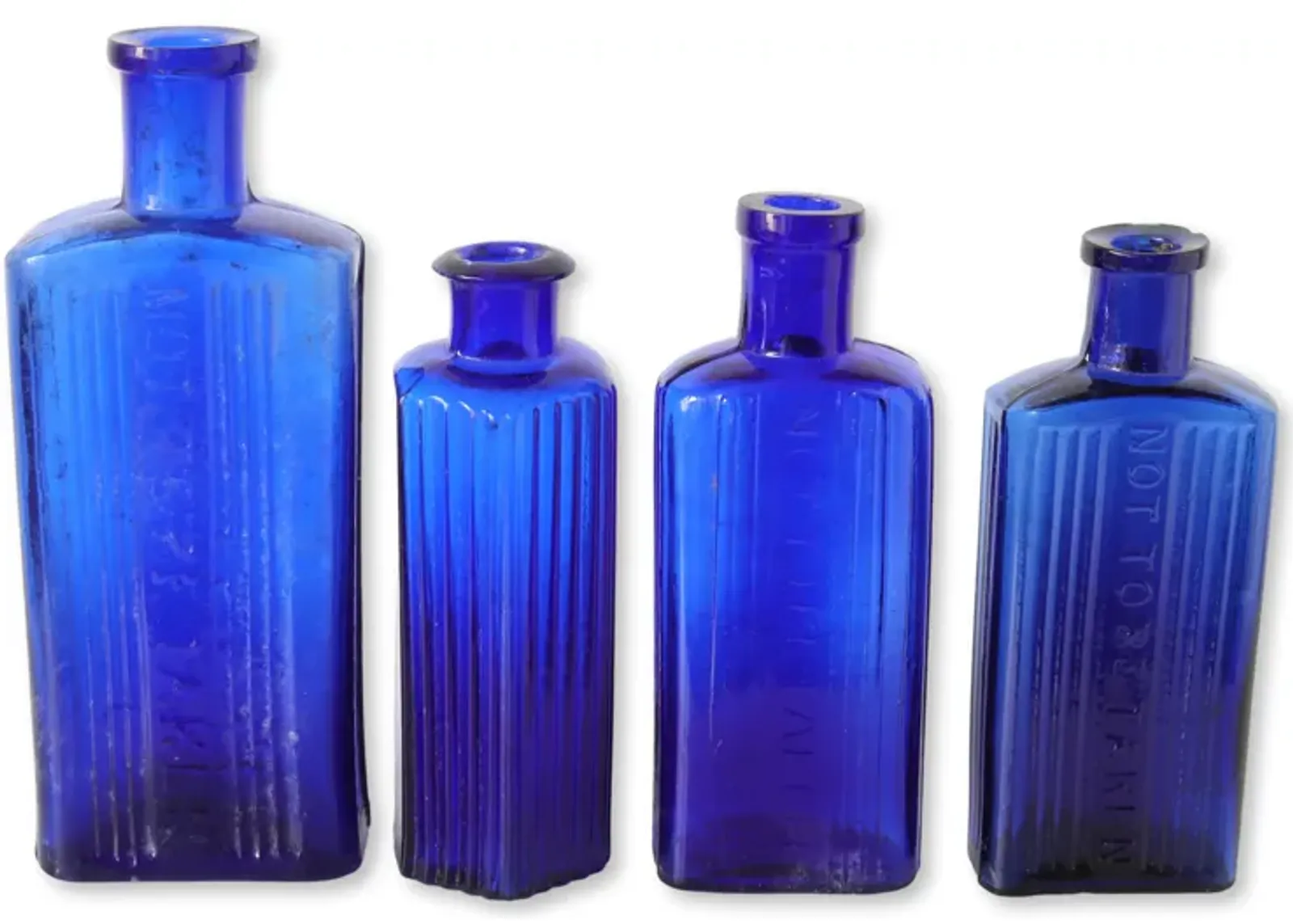 Antique Cobalt "Poison" Pharmacy Bottles - Blue