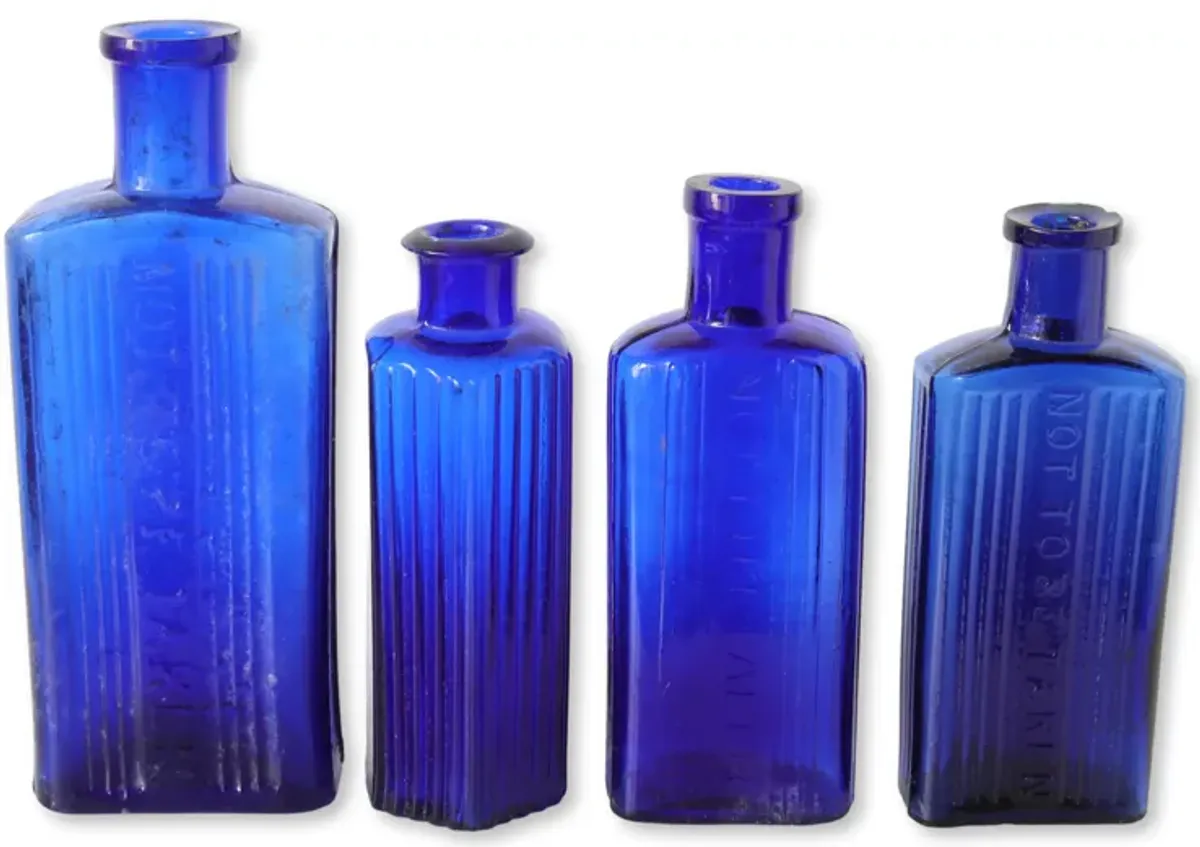 Antique Cobalt "Poison" Pharmacy Bottles - Blue