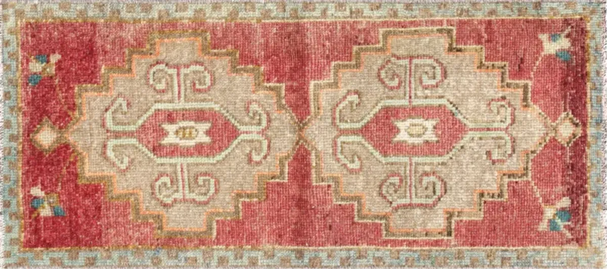 1960sTurkish Oushak Yastic -1'7" x 3'5" - Red