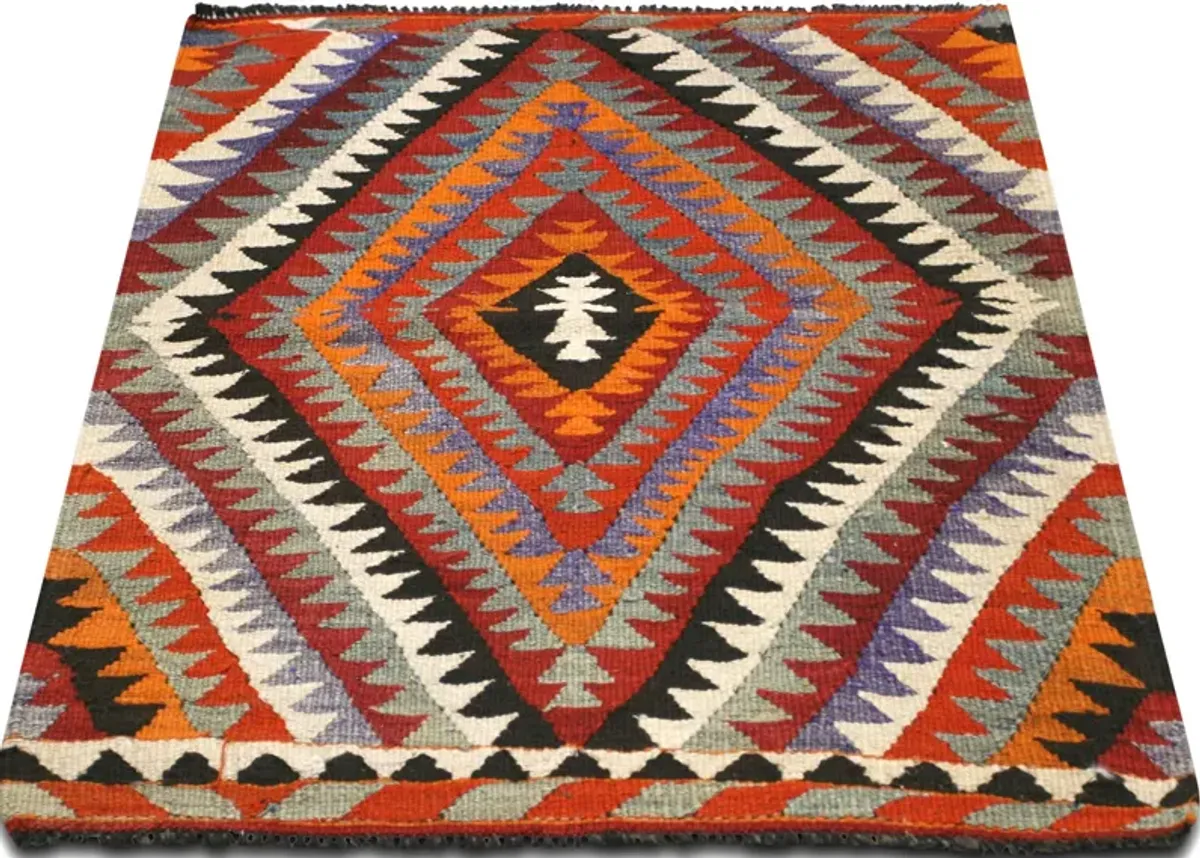 1960s Turkish Kilim - 3' x 3'8" - Handcrafted - Red