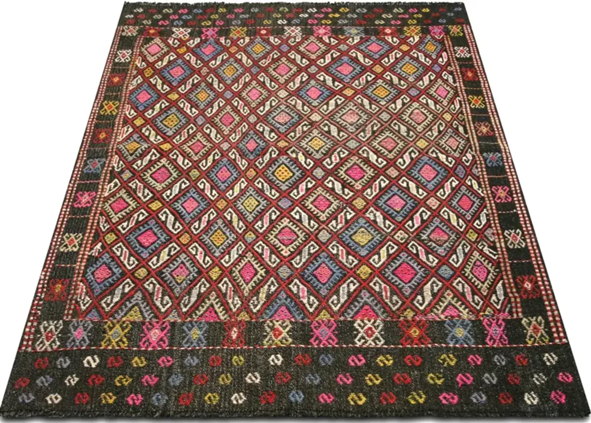 1960s Turkish Kilim - 4'3" x 6'5" - Handcrafted - Black