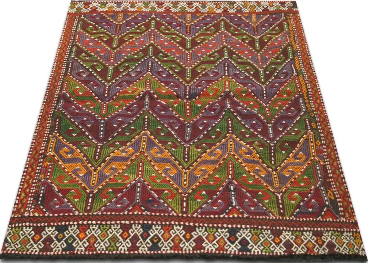 1960s Turkish Kilim - 3'5" x 4'5" - Handcrafted - Red