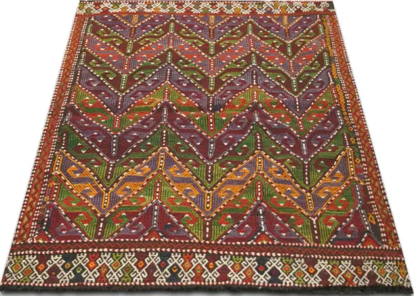 1960s Turkish Kilim - 3'5" x 4'5" - Handcrafted - Red