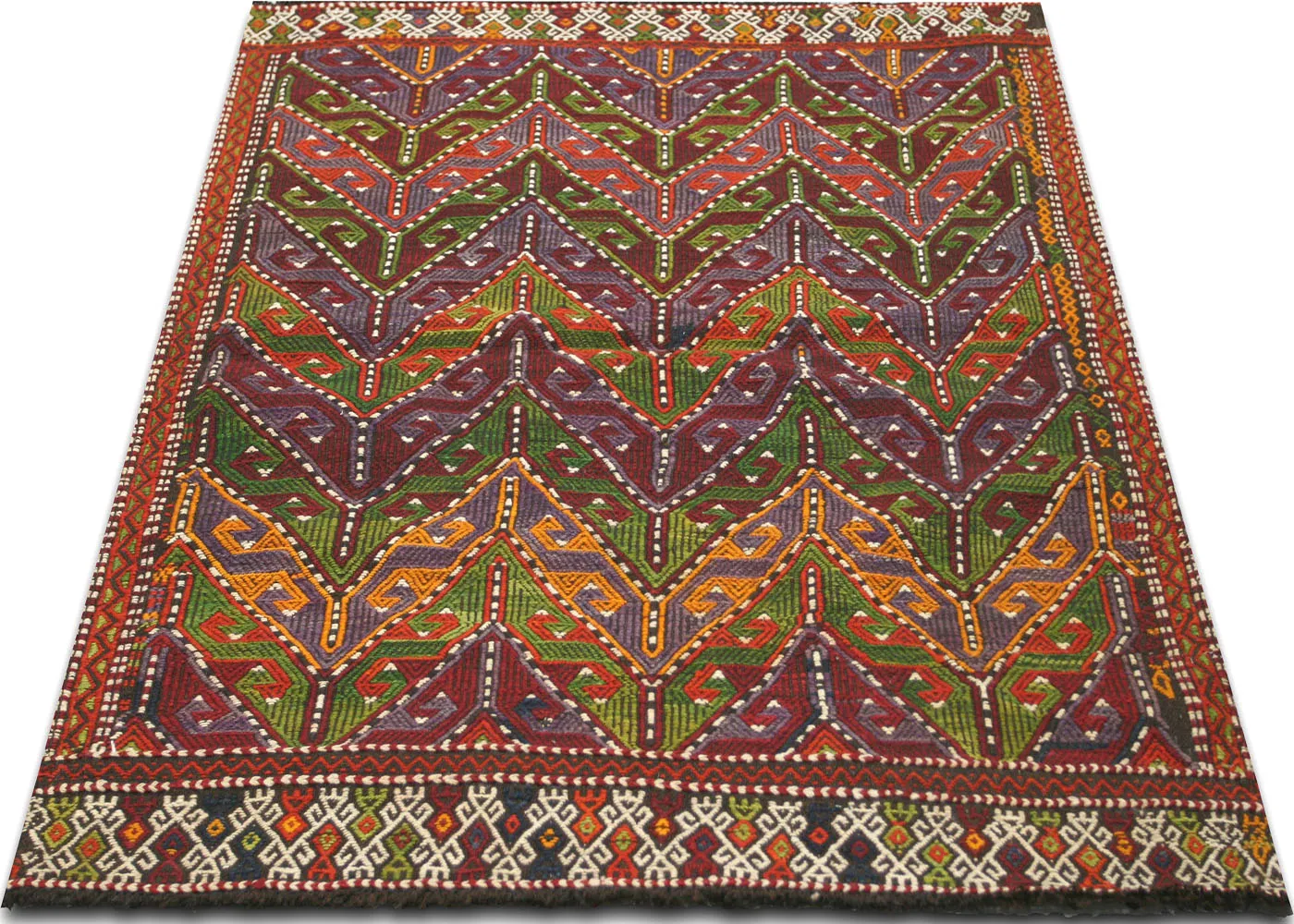 1960s Turkish Kilim - 3'5" x 4'5" - Handcrafted - Red