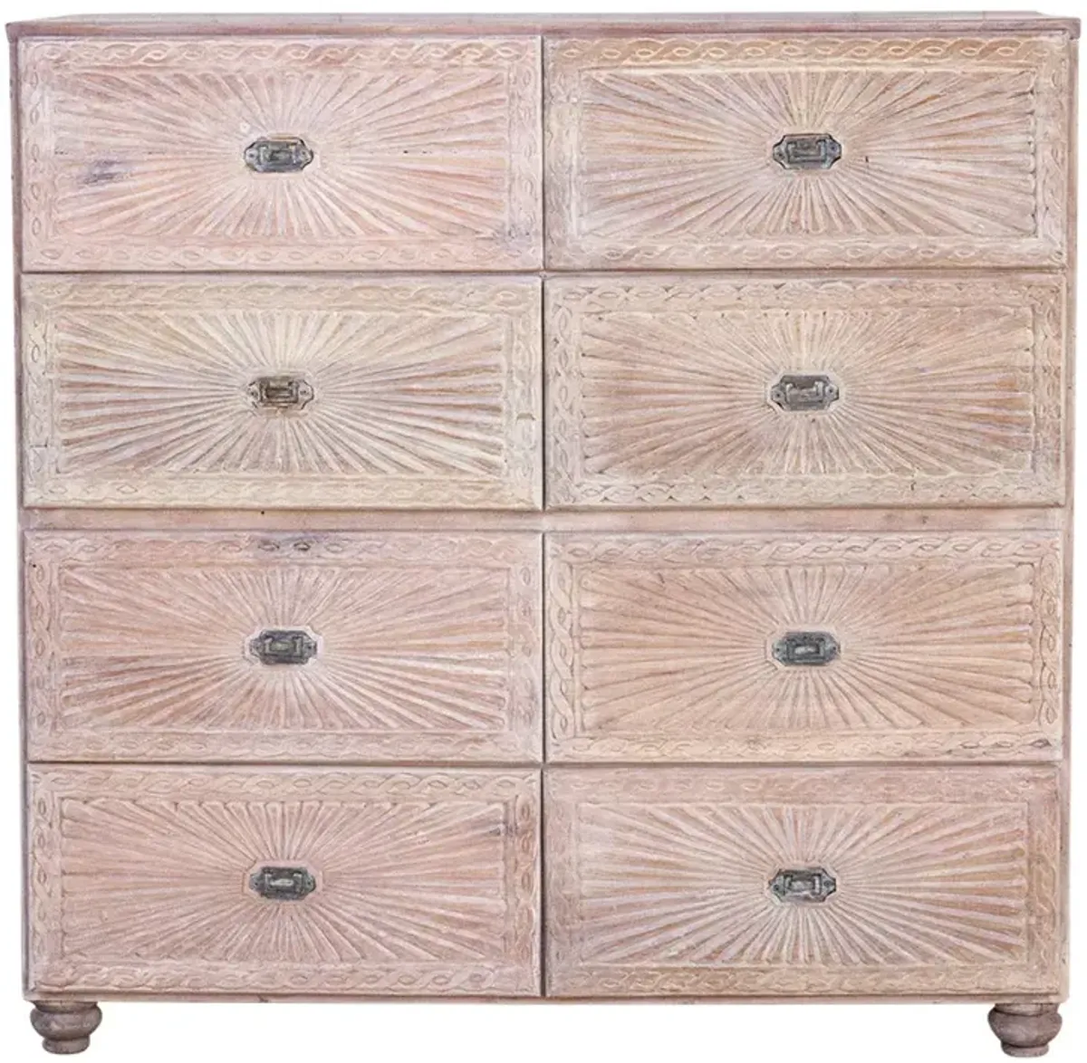 Large Carved Teak Sunburst Dresser - de-cor - White