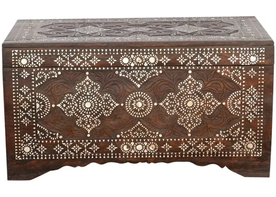 Finely Carved Mother of Pearl Chest - Brown