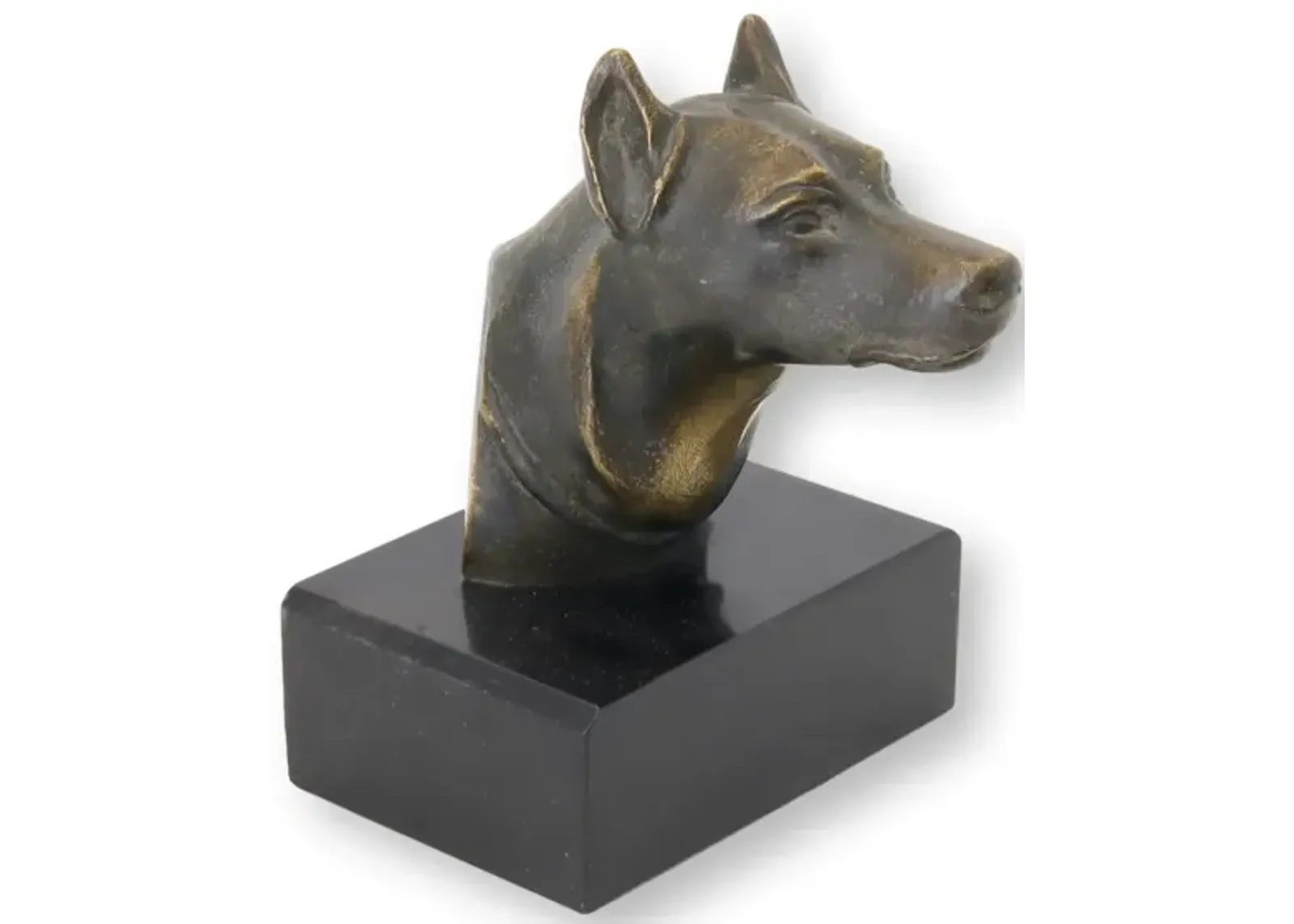 Bronze Doberman Dog Sculpture on Marble - Black