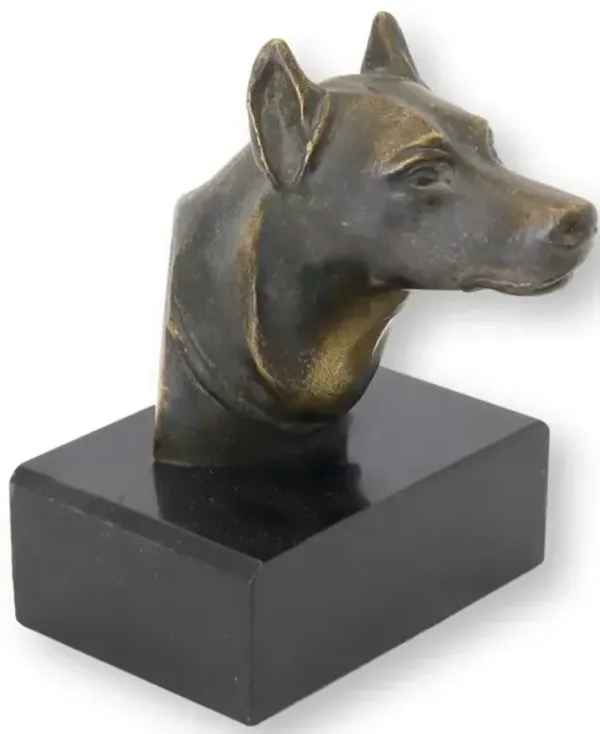 Bronze Doberman Dog Sculpture on Marble - Rose Victoria - Black