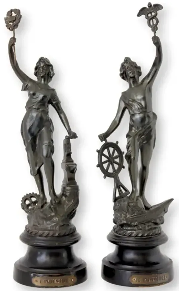 French Bronzed Breton Figures - c1920s. - Rose Victoria - black