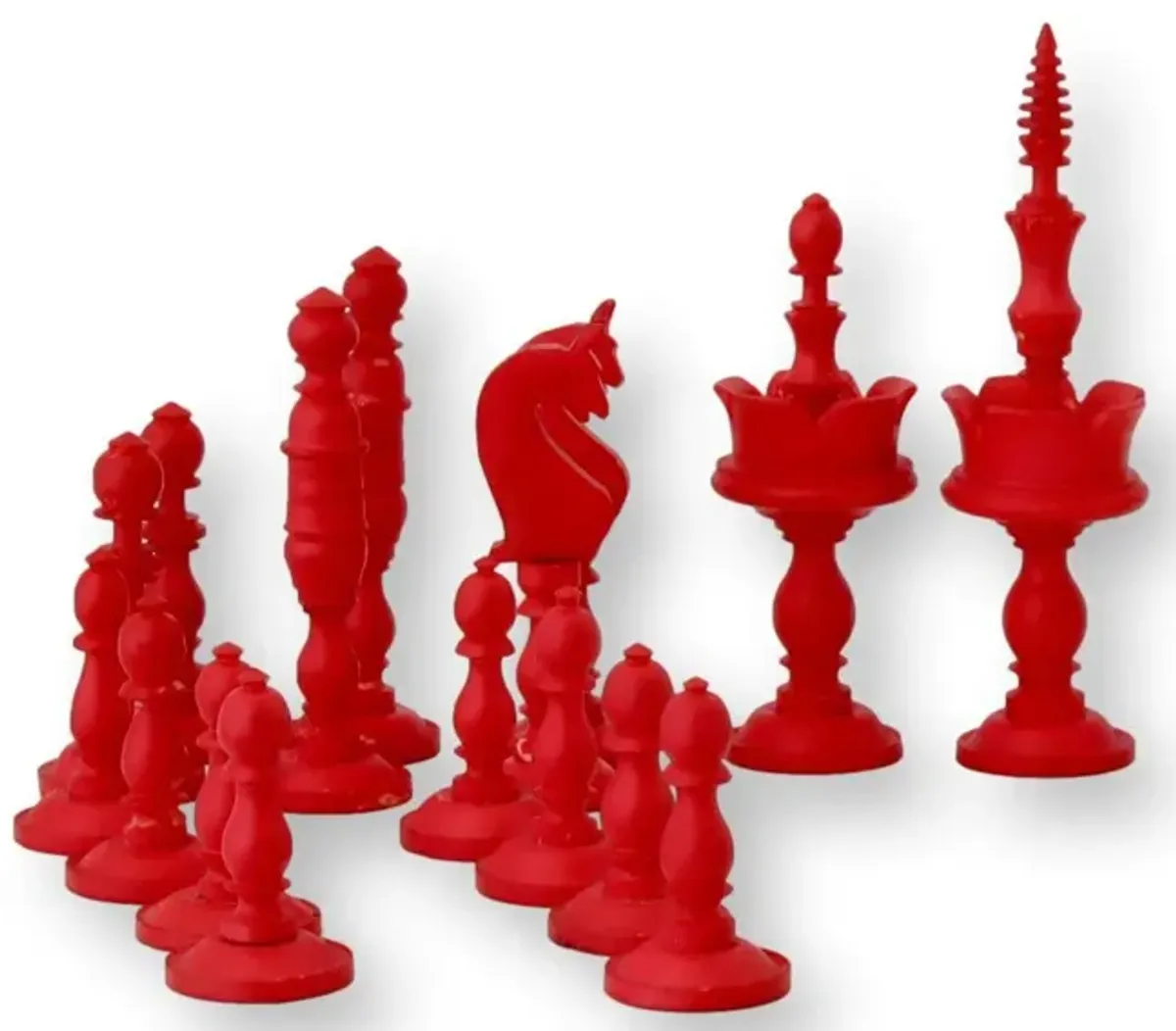 19th-C English Carved Bone Chess Set - Red