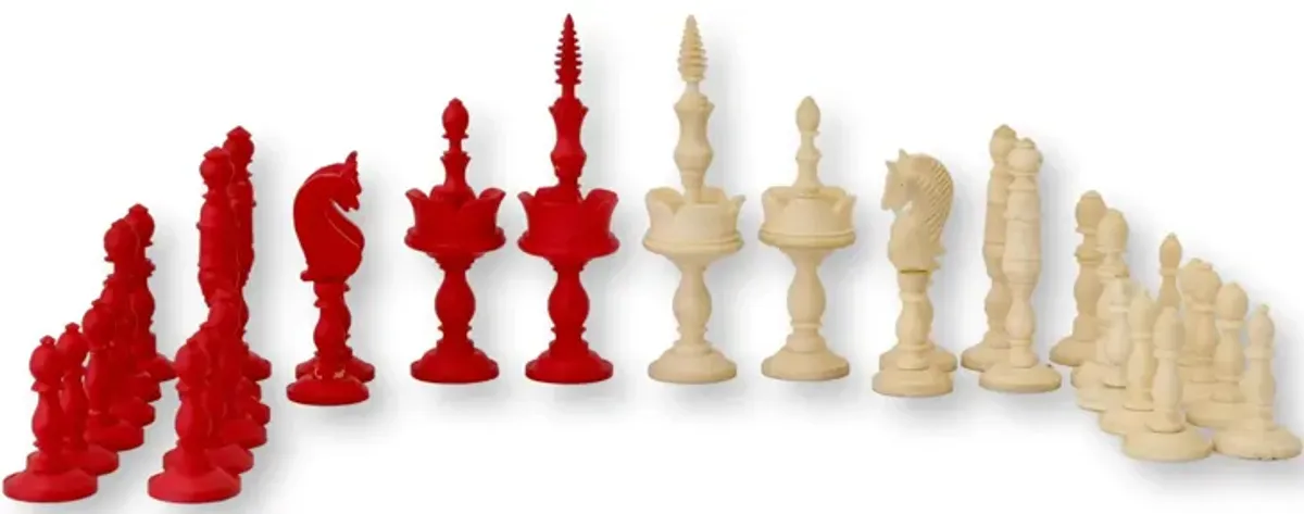 19th-C English Carved Bone Chess Set - Red