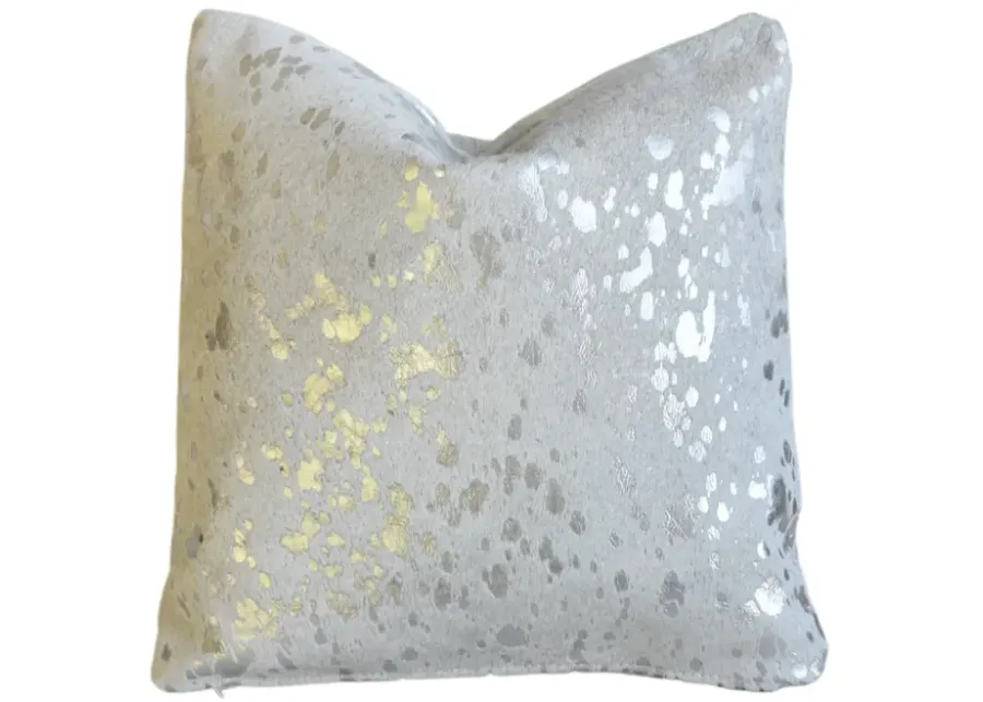 Modern Silver & White Cowhide Pillow