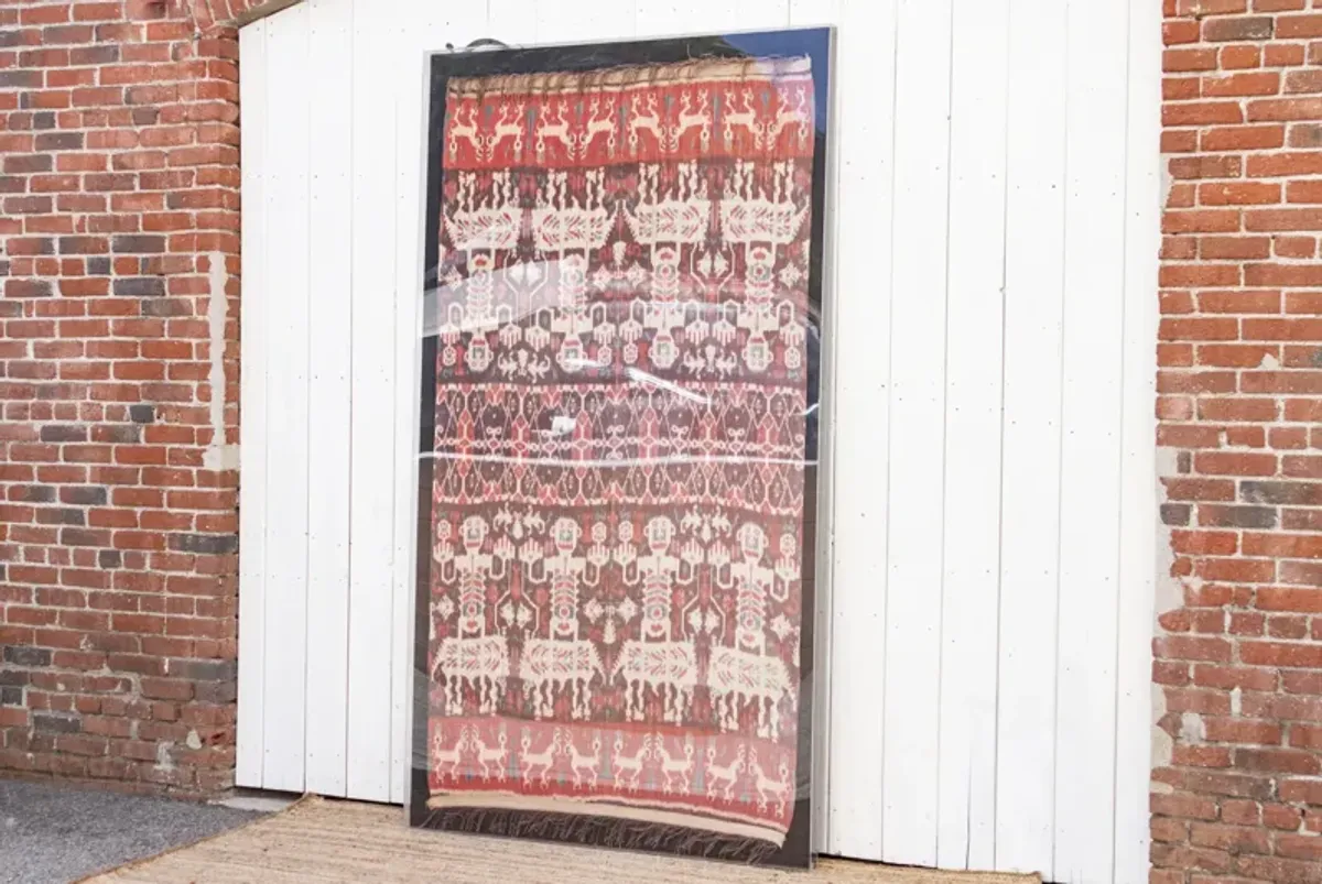 Large Antique Framed Sumatran Ikat - Red