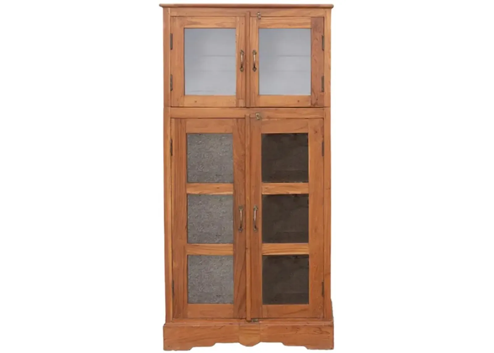 Tall Golden Teak Glass Cabinet - Brown